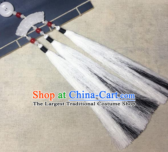 Traditional Chinese Hanfu White Jade Carving Waist Accessories Palace Tassel Pendant Ancient Swordsman Brooch