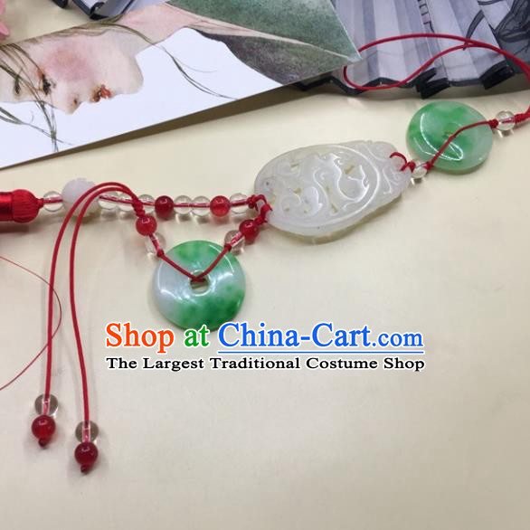 Traditional Chinese Hanfu Jade Carving Dragon Waist Accessories Palace Red Tassel Pendant Ancient Swordsman Brooch