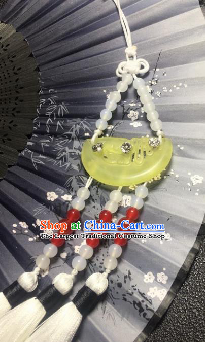 Traditional Chinese Hanfu Jade Carving Waist Accessories Palace White Tassel Pendant Ancient Swordsman Brooch