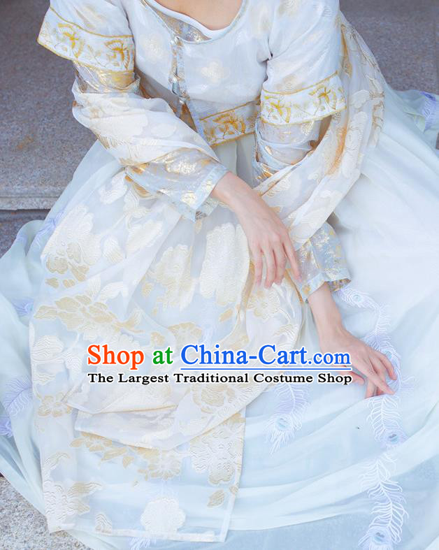 Traditional Chinese Tang Dynasty Court Lady Replica Costumes Ancient Palace Princess White Hanfu Dress for Women