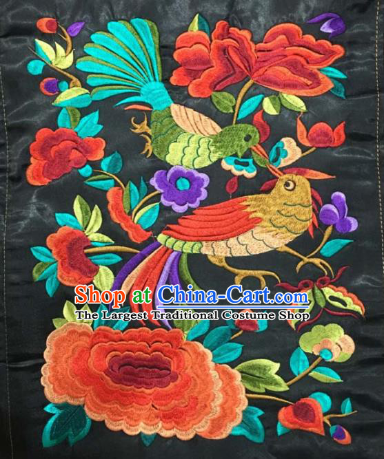 Chinese Traditional Embroidery Cloth Accessories National Embroidered Peony Bird Dress Patch