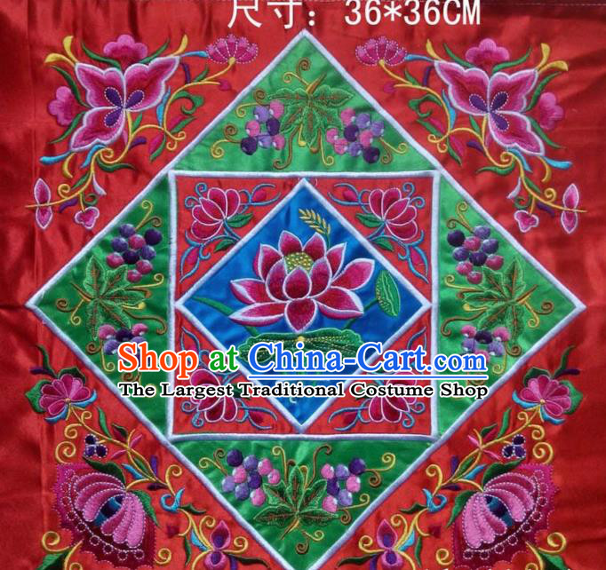 Chinese Traditional National Embroidered Lotus Red Applique Dress Patch Embroidery Cloth Accessories