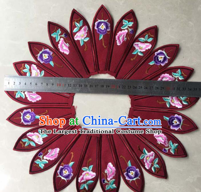 Chinese Traditional Embroidery Peony Wine Red Collar Shoulder Accessories National Embroidered Patch