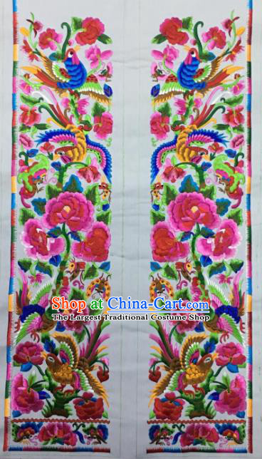 Chinese Traditional National Embroidered Phoenix Peony White Applique Dress Patch Embroidery Cloth Accessories