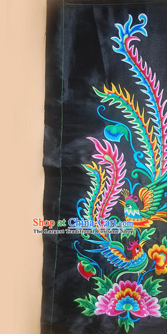 Chinese Traditional Embroidered Phoenix Peony Black Applique National Dress Patch Embroidery Cloth Accessories