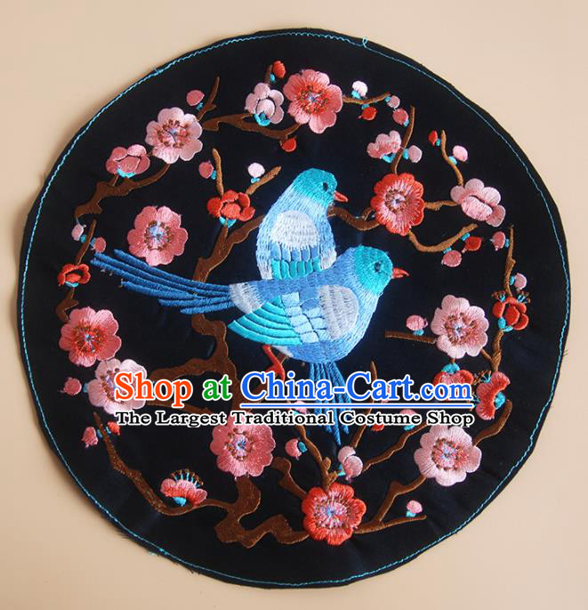 Chinese Traditional Embroidered Red Plum Birds Applique National Dress Patch Embroidery Cloth Accessories