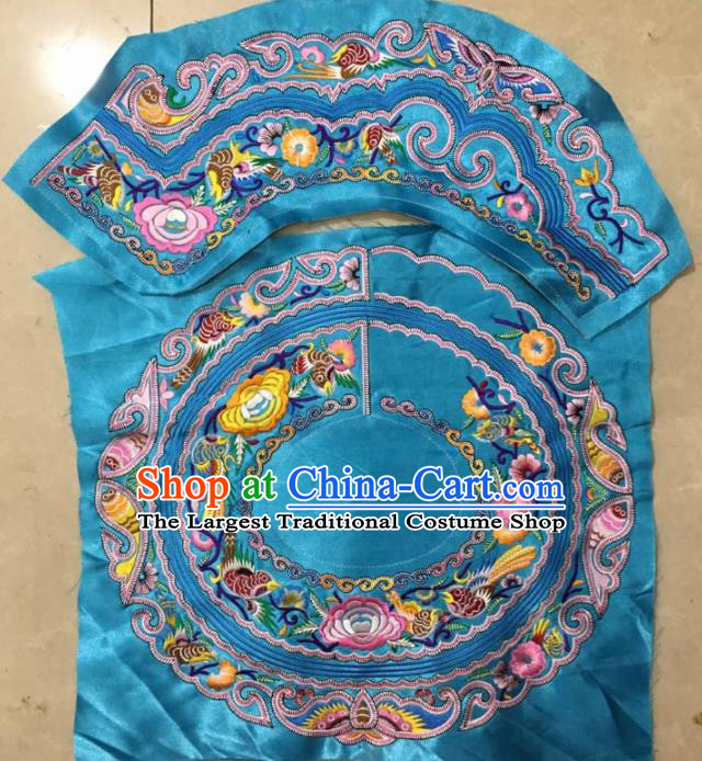 Chinese Traditional Embroidered Peony Birds Blue Applique National Dress Patch Embroidery Cloth Accessories