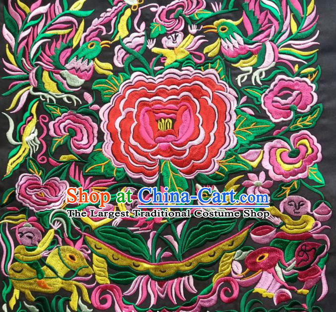 Chinese Traditional Embroidered Red Peony Applique National Dress Patch Embroidery Cloth Accessories