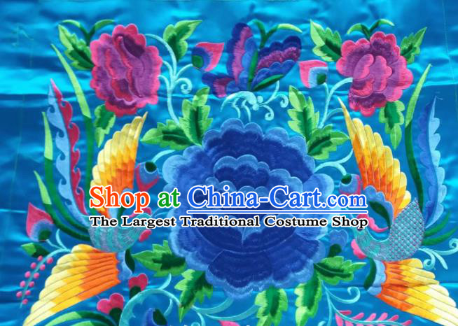 Chinese Traditional Embroidered Blue Peony Butterfly Applique National Dress Patch Embroidery Cloth Accessories