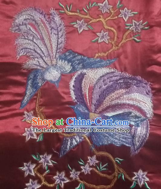 Chinese Traditional Embroidered Birds Wine Red Applique National Dress Patch Embroidery Cloth Accessories