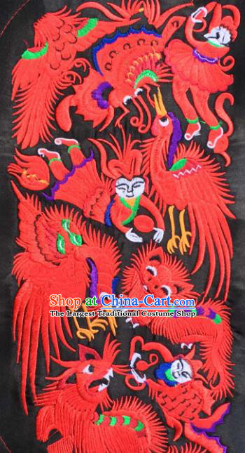 Chinese Traditional Embroidered Red Phoenix Applique National Dress Patch Embroidery Cloth Accessories