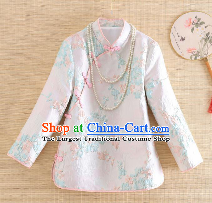 Chinese Traditional Tang Suit White Blouse National Costume Qipao Upper Outer Garment for Women