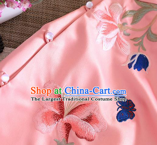 Chinese Traditional Tang Suit Embroidered Peony Pink Blouse National Costume Qipao Upper Outer Garment for Women