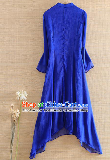 Chinese Traditional Tang Suit Embroidered Royalblue Cheongsam National Costume Qipao Dress for Women