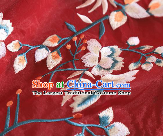 Chinese Traditional Tang Suit Embroidered Chrysanthemum Dark Red Shirt National Costume Qipao Upper Outer Garment for Women