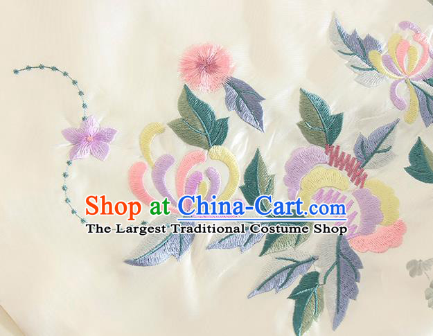 Chinese Traditional Tang Suit Embroidered White Satin Shirt National Costume Qipao Upper Outer Garment for Women