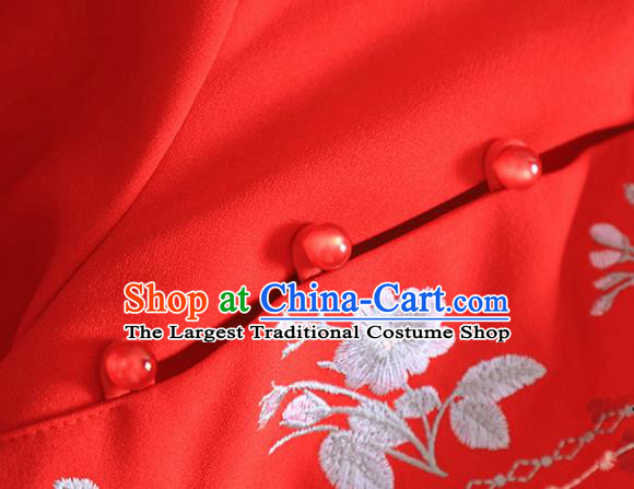 Chinese Traditional Tang Suit Embroidered Flowers Red Cheongsam National Costume Qipao Dress for Women