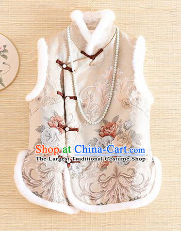 Chinese Traditional Embroidered Beige Vest National Dress Waistcoat for Women