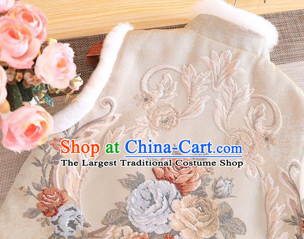 Chinese Traditional Embroidered Beige Vest National Dress Waistcoat for Women