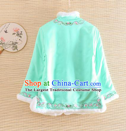 Chinese Traditional Winter Green Jacket National Costume Qipao Upper Outer Garment for Women