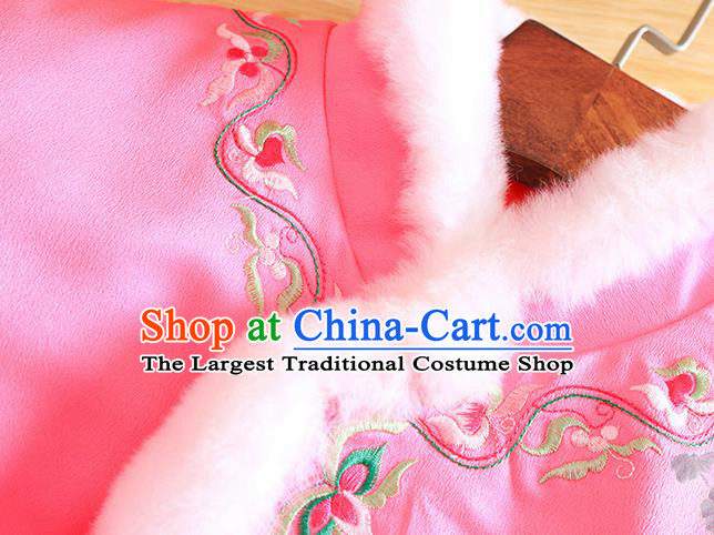 Chinese Traditional Winter Pink Jacket National Costume Qipao Upper Outer Garment for Women