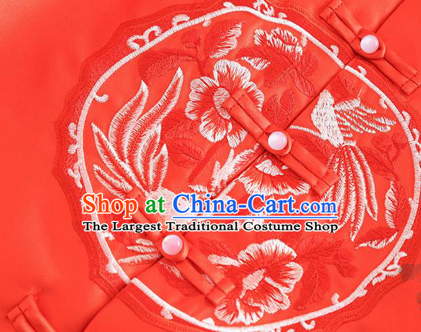 Chinese Traditional Embroidered Red Jacket National Costume Qipao Upper Outer Garment for Women