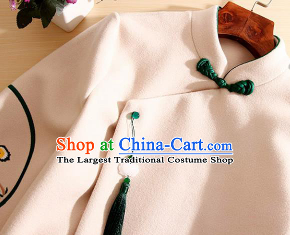 Chinese Traditional Woollen Coat National Costume Qipao Upper Outer Garment for Women