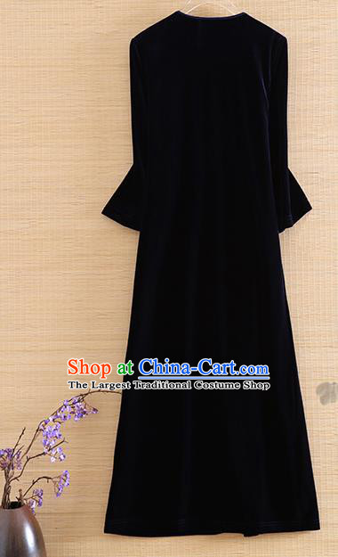 Chinese Traditional Embroidered Purple Velvet Cheongsam National Costume Qipao Dress for Women