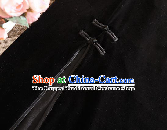 Chinese Traditional Black Velvet Cheongsam National Costume Qipao Dress for Women