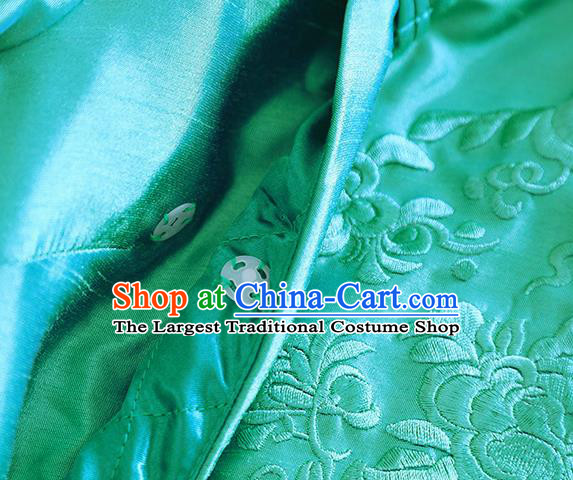 Chinese Traditional Embroidered Green Quilted Jacket National Costume Qipao Upper Outer Garment for Women