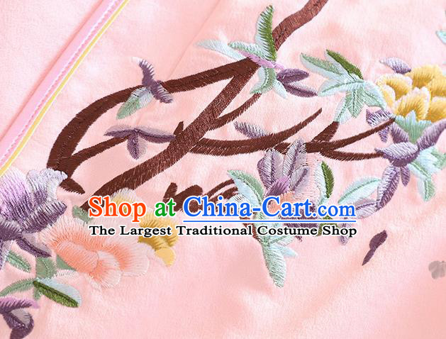 Chinese Traditional Embroidered Peony Pink Cheongsam National Costume Qipao Dress for Women
