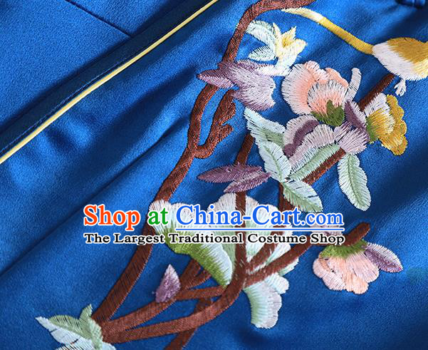 Chinese Traditional Embroidered Peony Royalblue Cheongsam National Costume Qipao Dress for Women