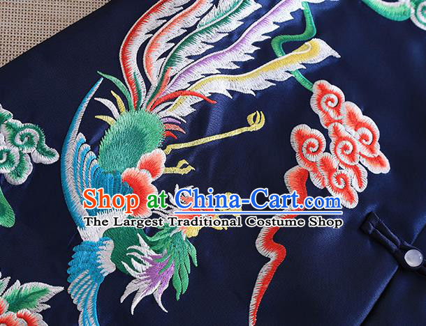 Chinese Traditional Tang Suit Embroidered Navy Dust Coat National Costume Qipao Outer Garment for Women