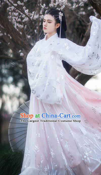 Traditional Chinese Jin Dynasty Princess Pink Hanfu Dress Ancient Court Lady Historical Costumes for Women