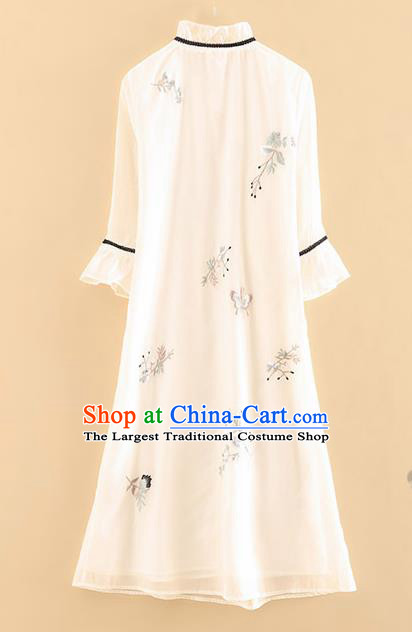 Chinese Traditional Tang Suit Embroidered White Cheongsam National Costume Qipao Dress for Women