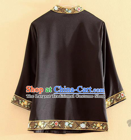 Chinese Traditional Tang Suit Embroidered Birds Black Blouse National Costume Qipao Upper Outer Garment for Women