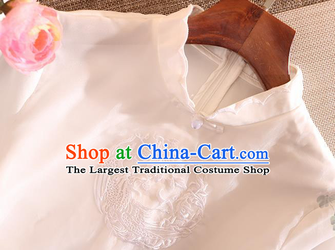 Chinese Traditional Tang Suit Embroidered Phoenix White Cheongsam National Costume Qipao Dress for Women