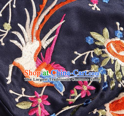 Traditional Chinese National Embroidered Phoenix Navy Qipao Dress Tang Suit Cheongsam Costume for Women