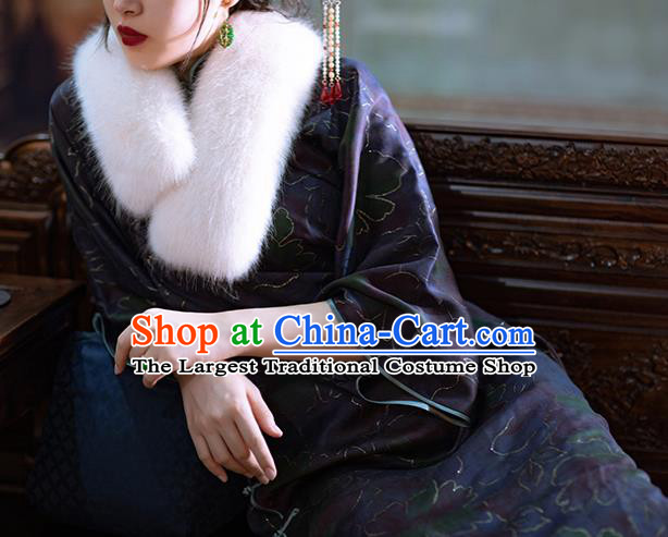 Traditional Chinese National Purple Silk Qipao Dress Tang Suit Cheongsam Costume for Women