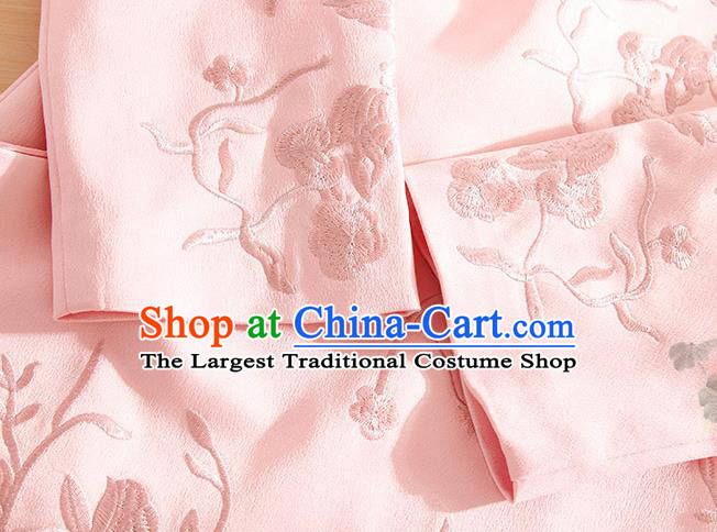 Traditional Chinese National Embroidered Pink Qipao Dress Tang Suit Cheongsam Costume for Women