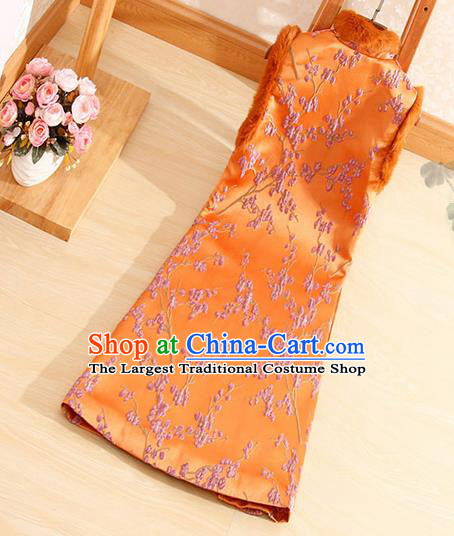 Chinese Traditional Embroidered Plum Blossom Orange Vest National Dress Waistcoat for Women
