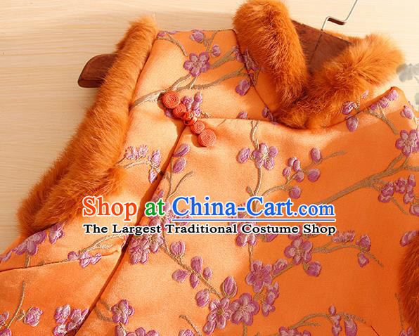 Chinese Traditional Embroidered Plum Blossom Orange Vest National Dress Waistcoat for Women