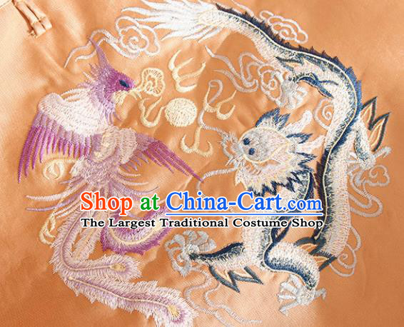 Traditional Chinese National Embroidered Dragon Phoenix Golden Qipao Dress Tang Suit Cheongsam Costume for Women