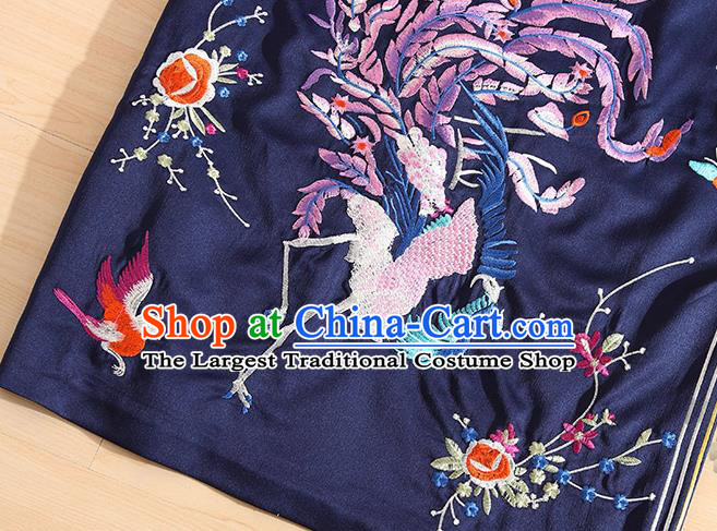 Traditional Chinese National Embroidered Phoenix Navy Qipao Dress Tang Suit Cheongsam Costume for Women