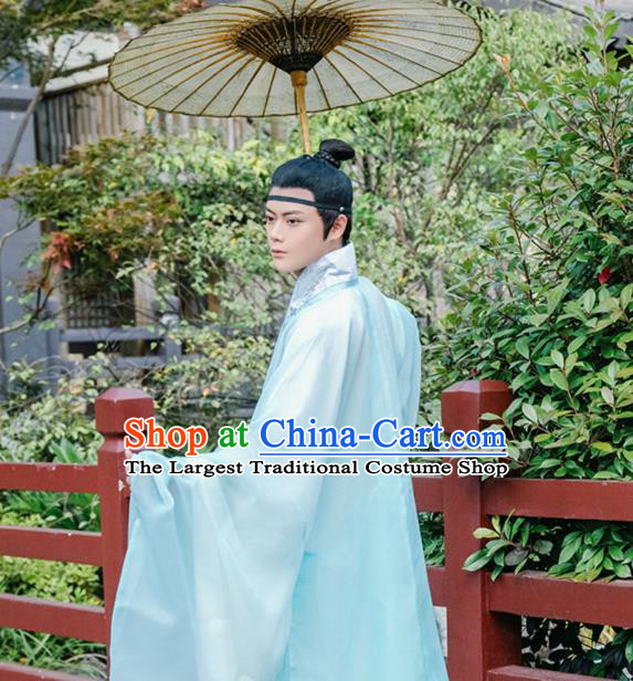Traditional Chinese Ming Dynasty Nobility Childe Green Robe Ancient Taoist Priest Historical Costumes for Men