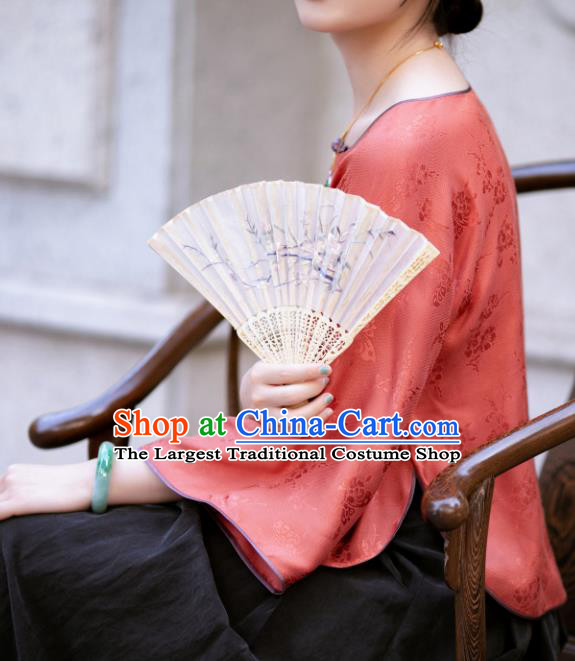 Chinese Traditional Tang Suit Orange Silk Blouse National Costume Republic of China Qipao Upper Outer Garment for Women