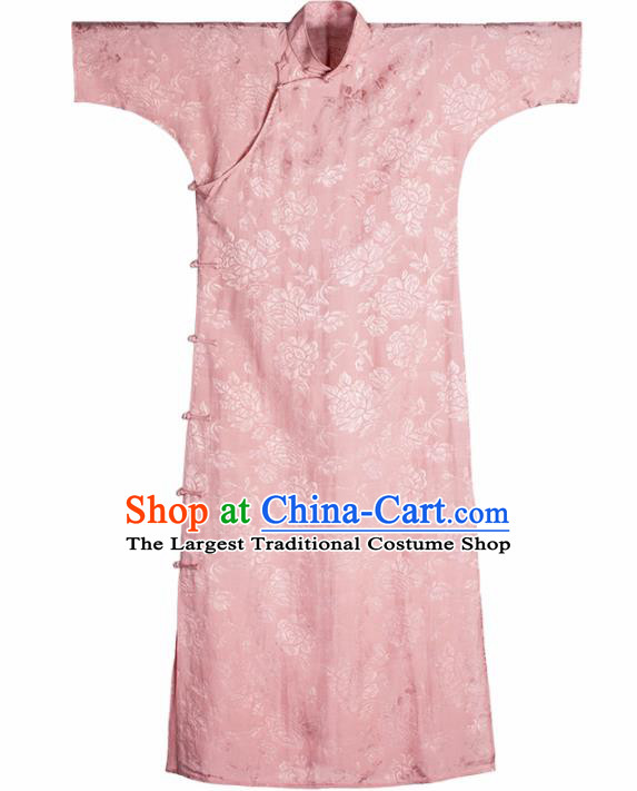 Traditional Chinese Pink Brocade Qipao Dress National Tang Suit Cheongsam Costume for Women