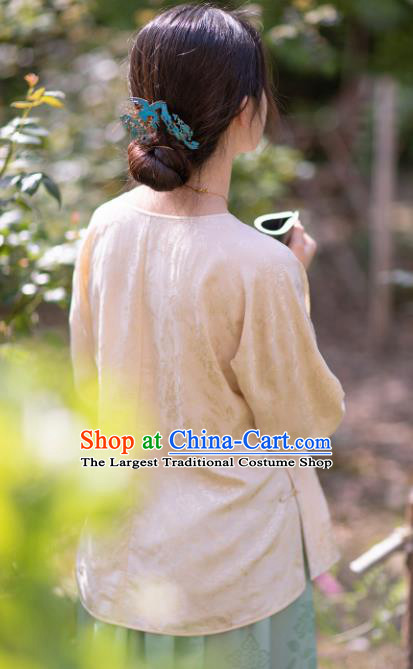 Chinese Traditional Tang Suit Beige Silk Blouse National Costume Republic of China Qipao Upper Outer Garment for Women