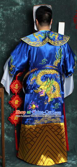 Chinese Traditional Beijing Opera Costume Ancient Wealth God Blue Robe for Men