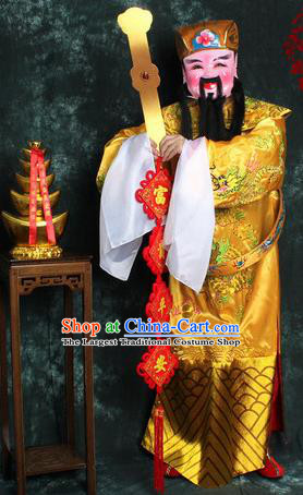 Chinese Traditional Beijing Opera Costume Ancient Wealth God Golden Robe for Men